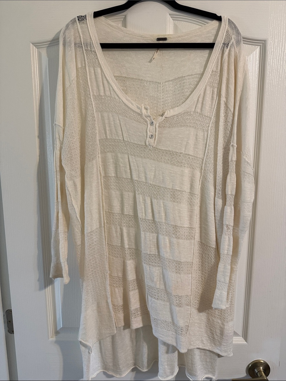 Free People Cream Open-Knit Henley Tunic